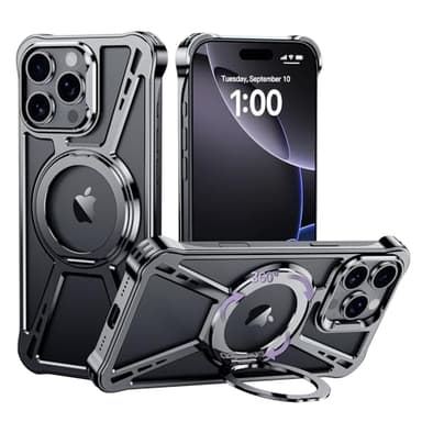 YOOVEI X Case for iPhone 16 Pro Max Case 6.9",with Kickstand 360°Rotatable Magnetic Ring Stand,[Compatible with MagSafe] Shockproof Aluminum Metal Phone Case Slim & Light Phone case,Gray - Image 7