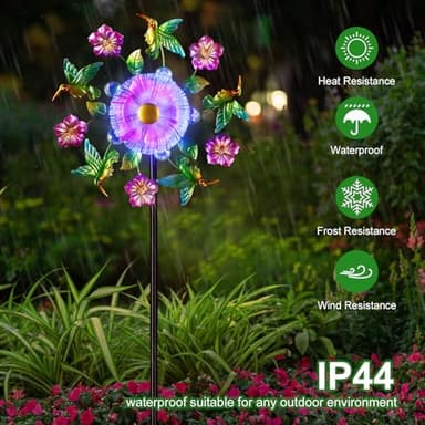 Hummingbird Solar Wind Spinners for Yard - 51" Metal Wind Sculptures Garden Stake with Color Changing LED Lights 360° Windmill Kinetic Spinner for Garden Lawn Patio Yard Decor - Image 3