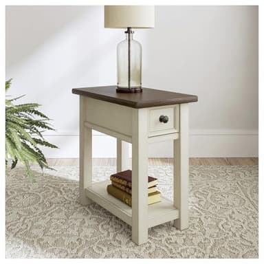 Signature Design by Ashley Bolanburg | Farmhouse Chair-Side End Table – USB Charging Ports, Drawer, Two-Tone Light Brown & Whitewash - Image 2