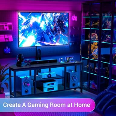 Corner TV Stand with Mount LED - Universal TV Mount Stand for 32-65" TV, Height Adjustable Swivel TV Console Wood & Steel Entertainment Center with Mount, Cabinet, Power Outlet, Colorful Light, Black - Image 9