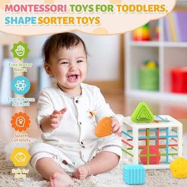 MINGKIDS Montessori Toys for 1 Year Old, 6 Pc Multi Sensory Shape, Toddler Developmental Learning Birthday Gifts, Baby Toys 12 Month - Image 5