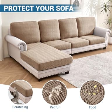 Deep Dream Sectional Couch Covers 8 Pieces, Stretch Couch Cushion Covers, L Shaped Washable Sofa Covers for Left/Right Sectional Sofa (4 Backrest Cover + 3 Seater + 1 Chaise, Brown) - Image 7