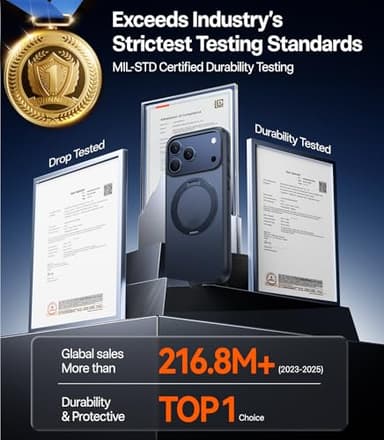 TORRAS Upgraded 360 Magnetic Stand for iPhone 17 Pro Max Case with Camera Control Button, Fit for MagSafe with Ring, Mil-Grade Protection, Translucent Slim for iPhone 17 ProMax Case Ostand, Black - Image 5