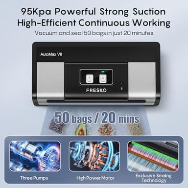 Fully Automatic Vacuum Sealer, 95Kpa Powerful Food Vacuum Sealer Machine, Auto Dry-Wet Detection | Bag Cutter | 2 Rolls Bags & 100 Pcs Precut Bags | Effortless Operation, Silver - Black - Image 6