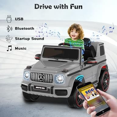 ANPABO Licensed Mercedes-Benz G63 Car for Kids, 12V Ride on Car w/Parent Remote Control, LED Headlights, Music Player & Horn, Soft Start, Low Battery Prompt, Kids Electric Vehicle, Grey - Image 5