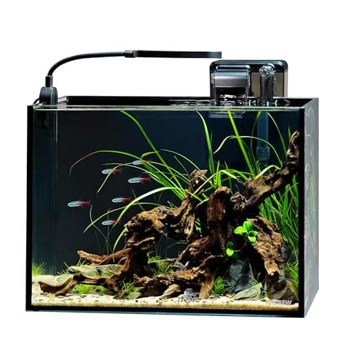 NICREW 2.5 Gallon Nano Nature Aquarium Kit, Ultra-Clear Rimless Desktop Fish Tank with Light and Filter, Perfect for Small Fish, Shrimp, or Betta, Basic Version, Black - Image 1
