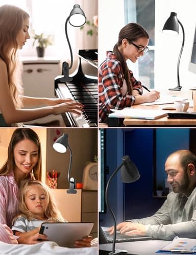 BOHON Desk Lamp 5 Color Modes 10 Brightness Dimmer Reading Light 10W 38 LED Clamp Lamp with Auto Off Timer 360° Flexible Gooseneck Clip on Light for Bed Bedside, AC Adapter Include - Image 6