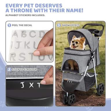 Magshion 3-Wheel Pet Stroller, Foldable Travel Jogger for Small & Medium Dogs & Cats (Up to 33lbs), Lightweight Carrier with Breathable Mesh Cover, Cup Holder & Storage Basket, Gray - Image 11