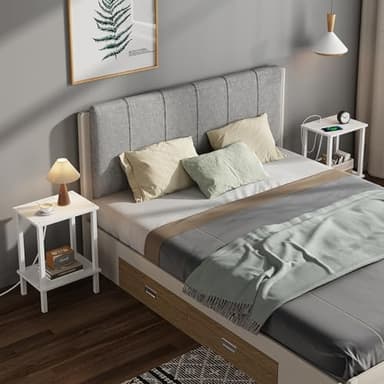 TUTOTAK End Table with Charging Station, Set of 2, Small Side Table with Outlets, Nightstand Bedside Table, 2-Tier Storage Shelf for Small Space, Living Room, Bedroom White TB01BW041 - Image 6