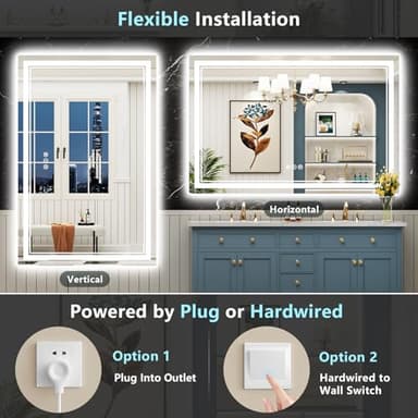 AWANDEE 55x36 LED Bathroom Mirror with Lights, Backlit + Front Lit, Anti-Fog Lighted Vanity Mirror for Bathroom Wall with 3 Colors, Stepless Dimmable, Memory, Shatter-Proof, Tempered Glass, ETL Listed - Image 6