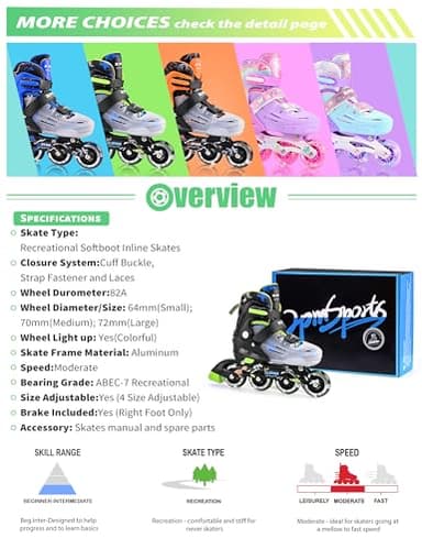 2PM SPORTS Adjustable Kids Inline Skates Boys Ages 4-8 8-12 3-5 4-6 6-12 10-12 with Light Up Wheels, Roller Skates Blades for Boys Beginner Youth Indoor Outdoor Size 11C 1 2 3 4 5 6 7 8 Dinosaur - Image 8