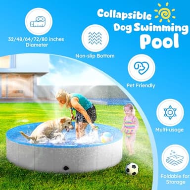 Niubya Foldable Round Dog Pool, Collapsible Hard Plastic Dog Swimming Pool, Portable Bath Tub for Pets Dogs and Cats, Pet Wading Pool for Indoor and Outdoor, 72 x 12 Inches - Image 2