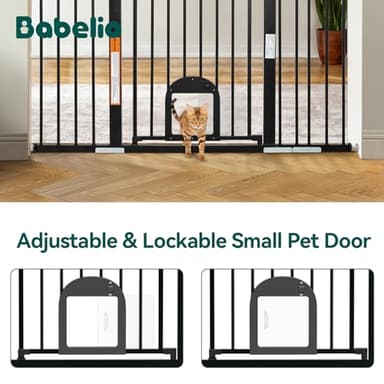 Babelio 31.5-55" Extra Wide Baby Gate with Cat Door, Auto Close Durable Dog Gate Indoor, Pressure Mounted Baby Gates for Stairs, Doorways, Includes 4 Wall Cups and 3 Extension Pieces, Black - Image 3