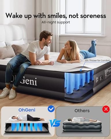 OhGeni Queen Air Mattress with Built in Pump, Inflatable Mattress Blow Up Bed 18 Raised Comfort,Upgraded Surface Portable Mattress, Air Bed for Camping, Home and Guest, Colchone Inflable, 650 lbs Max - Image 4