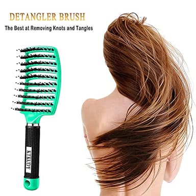 KTKUDY Detangling Brush Boar Bristles Hairbrush Make Hair Shiny & Healthier Curved and Vented Detangler Brush for Women Men Kids Wet & Dry Hair (Light green) - Image 3