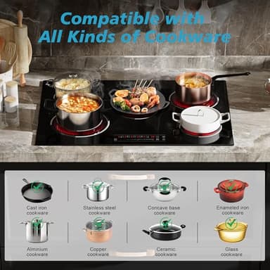 Traenvir 5 Burner Electric Cooktop, 30 Inch 8400W Built-in Electric Stovetop, Glass Ceramic Cooktop with Expanded Zone, Slide Touch Control, Child Lock, Timer, Pause, 220V - 240V Hard Wire, No Plug - Image 6