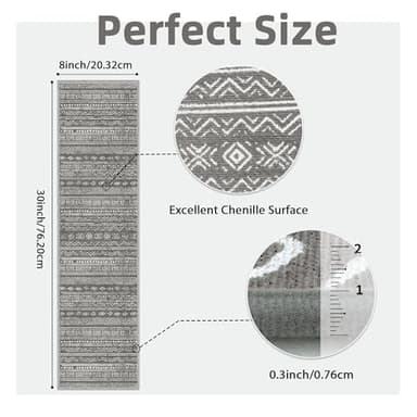 sarben Carpet Stair Treads Non Slip 15PCS, 8" X 30"Edging Stair Runner for Wooden Steps Indoor, Resistant Stair Rugs with Reusable TPE Adhesive Backing, Residue Free Mat for Kids, Elders, Pets, Grey - Image 2