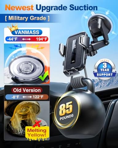 VANMASS 2025 Upgraded Car Phone Holder, [85+LBS Strongest Suction] Patent Safety Cell Phone Mount Windshield Dashboard Vent Truck Accessories Stand Cradle for iPhone 16 Pro Max 15 14 13 Android - Image 3