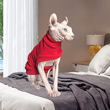 Sphynx Hairless Cat Clothes, Soft Elastic Dralon Sweatshirt,Cat Puppy Pet Wear Pullover for Devon,Elf,Cornish,Peterbald, Small Dogs Chihuahua Yorki Red XL - Image 4