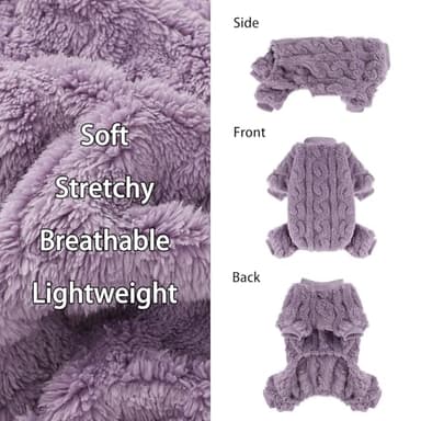 Dog Sweaters for Small Dogs Fleece Small Dog Pajamas Pet Clothes Cat Sweater Fall Winter Warm Puppy Clothes Boy Girl Doggie Outfits Jumpsuits for Chihuahua Yorkie, Purple, XXS - Image 2