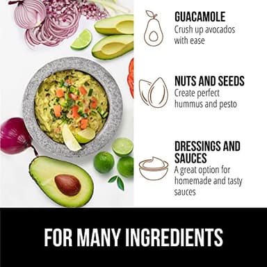 GORILLA GRIP Heavy Duty Mortar and Pestle Set with Slip Resistant Base, 100% Granite Stone Molcajete Guacamole Bowl, Grind Seeds Spices, Crush Garlic, Kitchen Muddler for Fresh Herbs, 1.5 Cup, Gray - Image 7