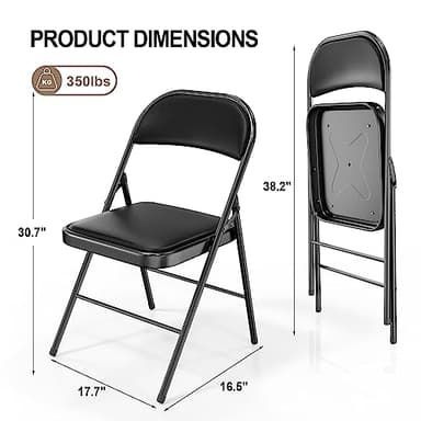 VINGLI 4 Pack Folding Chairs with Padded Seats, Metal Frame with Pu Leather Seat & Back, Capacity 350 lbs, Set of 4, Black - Image 3
