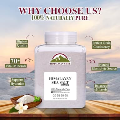 Himalayan Chef Coarse Grain Himalayan Sea Salt, 5 lb Jar - Pure, Natural, Non-GMO, Kosher, Ideal for Cooking, Baking, Seasoning, and Grinder Refills - Image 4