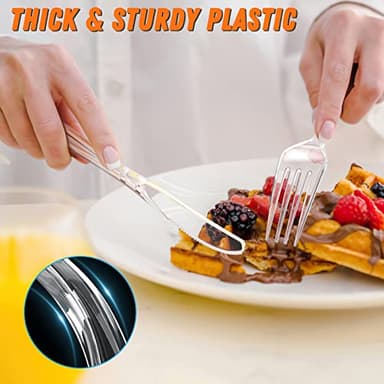 360 Count Plastic Silver Ware Heavy Duty, 120 Forks, 120 Spoons, 120 Knives, Heat Resistant & BPA Free Disposable SilverWare, Disposable Cutlery set, Premium Clear Utencils for Party Supply - Image 4