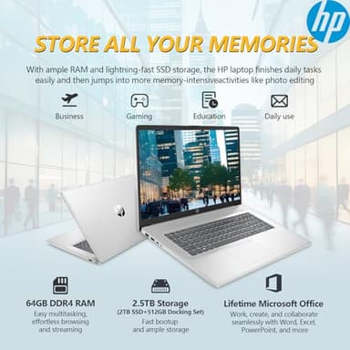 HP 2025 17.3 Touch Screen Laptop PC, 17 Inch Laptop Touchscreen, AMD Ryzen 5(6-Cores), 64GB RAM 2.5TB Storage (2TB SSD+512GB Docking Set), Windows 11 Pro Lifetime Office, 10-Key Number Pad - Image 5