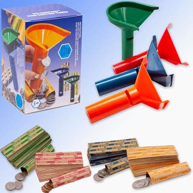 PM Company Color-Coded Coin Counting Tube with 150 Assorted Flat Coin Wrappers for Pennies Through Quarters (05032), Blue; Green;Orange;red, Set of 4 - Image 5