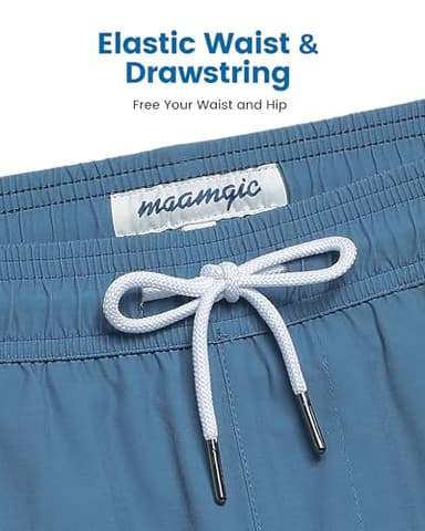 maamgic 5inch Mens Swimming Trunks with Compression Liner 2-in-1 Swim Trunks Stretch Quick Dry Swim Shorts with Zipper Pockets Blue and White Medium - Image 3