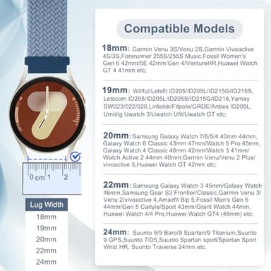 2 Pack Quick Release Braided Bands - 18mm 19mm 20mm 22mm 24mm Solo Loop Adjustable Soft Band for Women Men - Image 2