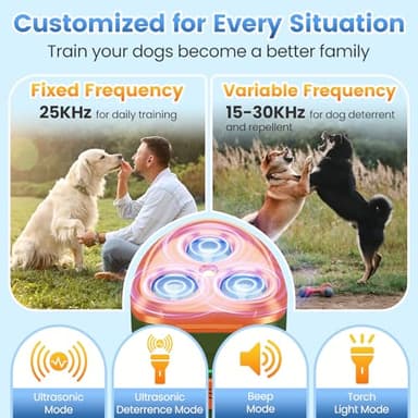 Dog Bark Deterrent Device, Anti Barking Device for Dogs 3X Ultrasonic to Stop Barking Neighbors Dog| 50ft Range, 5 Adjustable Modes, Flashlight & Beep | Safe & Effective for Small, Medium & Large Dogs - Image 3
