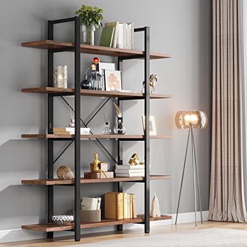 Tribesigns 5-Tier Bookshelf, Vintage Industrial Style Bookcase 72 H x 12 W x 47L Inches - Image 1