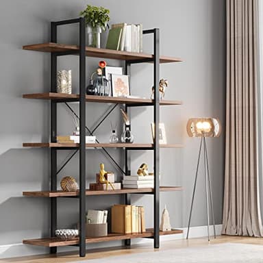 Tribesigns 5-Tier Bookshelf, Vintage Industrial Style Bookcase 72 H x 12 W x 47L Inches - Image 1