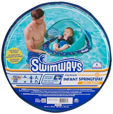 Swimways Infant Spring Float, Baby Pool Float with Canopy & UPF Protection, Swimming Pool Accessories for Kids 3-9 Months, Shark - Image 7