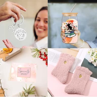 DHQH Cat Lovers Gift Box - Cute Flower Tote Bag & Glass Cup for Cat Moms Ideas for Family - Image 5