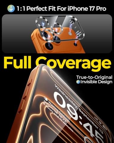 UNBREAK TOP 9H+ Glass 2+2 Packs for iPhone 17 Pro Screen Protector with Camera Lens Protector [Zero Bubble, Auto-Dust Removal] [10X Military Protection]17 Pro 6.3'' Tempered Glass Full Edge Coverage - Image 4