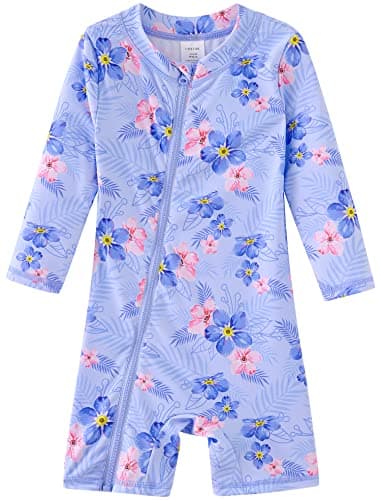 UMELOK Infant Swimwear Girls One Piece Full Zip with Long Sleeve UPF 50+ Sun Protection Swimsuit Purple-Geranium,3M - Image 1