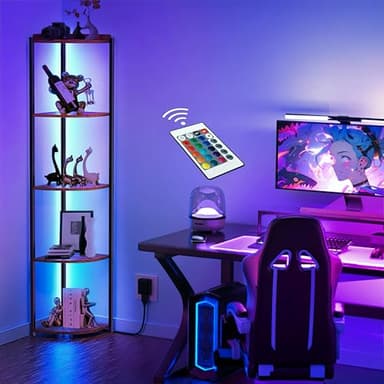 ZOUTOG 5 Tier Corner Shelf with LED Light, 62 Inch Tall Standing Narrow Bookshelf for Small Space with Storage Rack, Wooden Plant Corner Display Shelf with Metal Frame for Bedroom, Living Room - Image 3