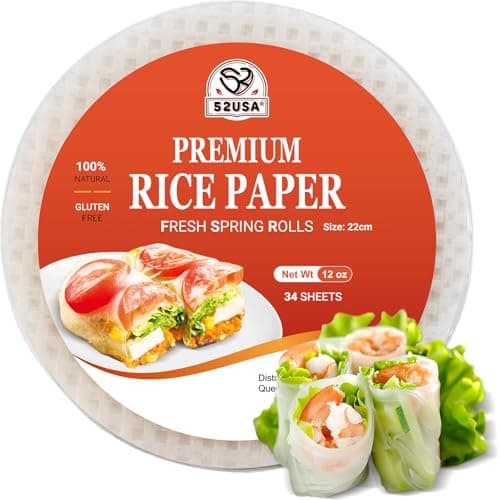 52USA Rice Paper, 1 Pack, Rice Paper Wrappers, Fresh Spring Roll Wrappers & Dumplings-34 Sheets, Gluten-Free Wonton Wrappers, Vegan, Low Carb, Vietnamese Rice Wraps (Round, 22cm) - Image 1