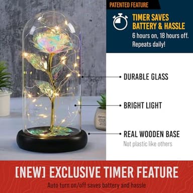 Norcalway Galaxy Rose Flower Gift for Mom from Son, Daughter - LED Light Glass Flower with Timer for Woman, Girlfriend, Wife - Image 3