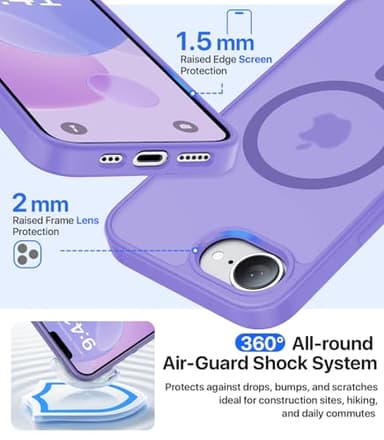 Eastinbox Magnetic Shockproof for iPhone 16e Case 2025[Compatible with MagSafe][Military-Grade Protection] Anti-Yellowing, Matte Back Protective Phone Case for iPhone 16 e case 6.1",Light Purple - Image 4
