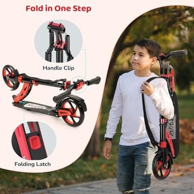 TONBUX Kick Scooter for Ages 6+, Dual Suspension Kids Scooter with Lightweight Aluminum Frame, Adjustable Handlebar Scooters for Kids, Teens and Adults (Black+Red) - Image 4
