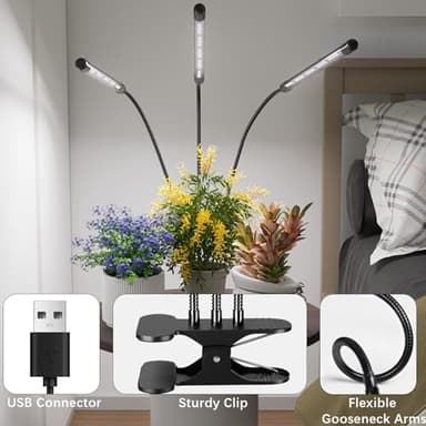 Super Bright Plant Grow Light Clip-on, 6000K Full Spectrum Gooseneck Growing Lamp with White Red Blue LEDs for Indoor Plants, Dimmable, Auto On/Off Timer 4/8/12Hrs, Independent Control Light Bars - Image 7