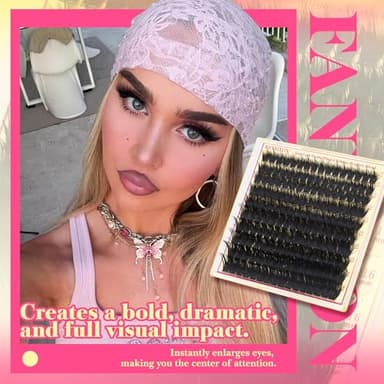 Volume Lash Clusters with Spiky Manga Lash Clusters 300D Eyelash Clusters 10-18MM Thick Wispy D Curl Cluster Eyelash Extensions 3D Fluffy Cluster Eyelash Extensions by FANXITON - Image 5