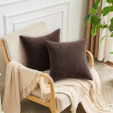 GAWAMAY Decorative Square Throw Pillow Covers 22x22 Inch Set of 2, Super Soft Chenille Pillows Farmhouse Fall Pillowcase for Living Room Bedroom Sofa Couch Cushion Cover Coffee 55x55cm (No Inserts) - Image 2