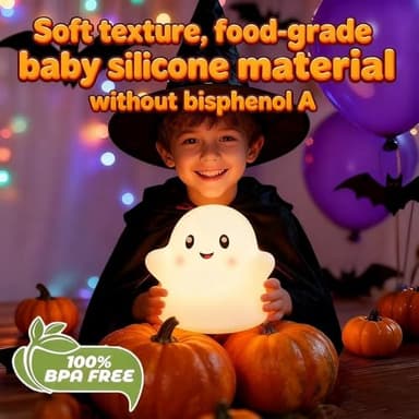 Ghost Night Light for Kids, Silicone Nursery Nightlight with 13 Interactive Sound Effects ,Halloween Decor Lamp Adjustable Dimmable Lamp with Touch Sensor Children's Christmas Gifts (white ghost) - Image 4