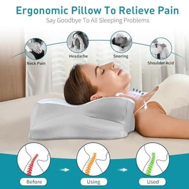 Cervical Pillow for Neck Pain Relief - Ergonomic Pillow for Sleeping Side Sleeper Pillow for Adults, Contour Neck Pillow Cooling Memory Foam Pillows, Orthopedic Bed Pillow for Back Stomach Sleepers - Image 2