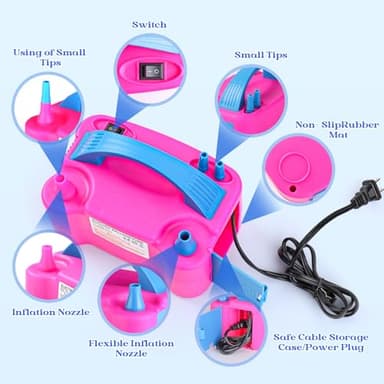 Voircoloria Balloon Pump Electric, Portable Automatic Dual Nozzle Inflator 110V 600W with Tying Tools for Birthday Gender Reveal Baby Shower Balloons Party Decorations(Rose Red) - Image 2